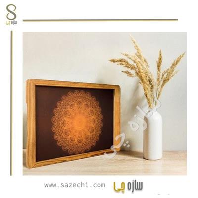 خرید سینی چوبی با شیشه مات سه بعدی 123